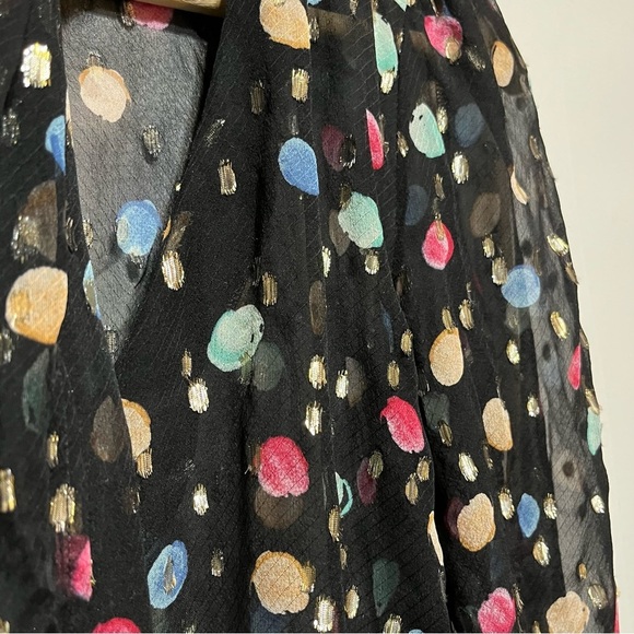 RIXO Moss Tie Neck Blouse in Sequin Watercolour Spot Black Pastel, XS - Picture 11 of 16